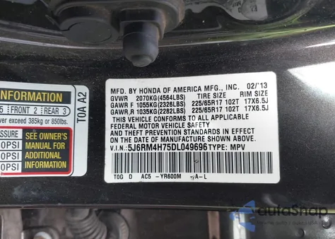 2013 Honda Cr-V Ex-L from USA, damaged, VIN 5J6RM4H75DL049696